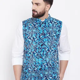even Men Blue Printed Nehru Jacket-24