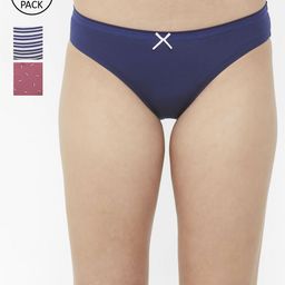 SOIE Pack of 3 Mid Rise Medium Coverage Solid and Printed Cotton Stretch Briefs-11
