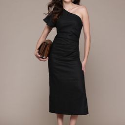 MANGO One Shoulder Linen Midi Dress-24