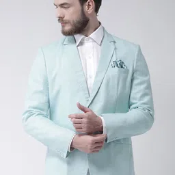 Hangup Men Blue Solid Pure Linen Formal Blazer-picture-51