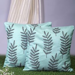 Alina decor Blue & Charcoal Set of 2 Embellished Square Cushion Covers-56