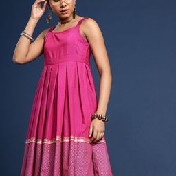 Taavi Geometric Printed Square Neck A-Line Festive Ethnic Dress-image-8