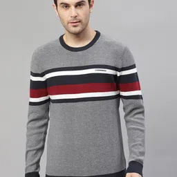 LINDBERGH Men Navy Blue Striped Knitted Pullover-image-70
