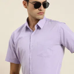 Hancock Solid Chambray Slim Fit Short Sleeves Wrinke Resistant Formal Shirt-image-3