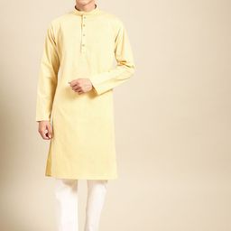 MANQ Men Yellow Regular Pure Cotton Kurta with Pyjamas-20