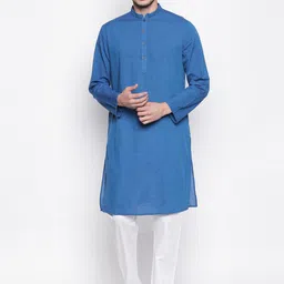 indus route by Pantaloons Men Blue Solid Straight Kurta-picture-7