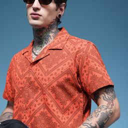 HERE&NOW Pure Cotton Ethnic Printed Casual Shirt-image-14