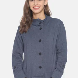 Campus Sutra Women Blue Solid Windcheater Padded Jacket-picture-16