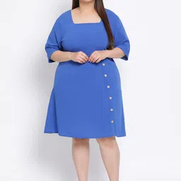 Oxolloxo Women Plus Size Blue Solid A-Line Dress-image-69