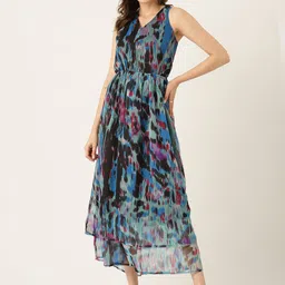 LABEL REGALIA Ethnic Motifs Printed Styled Back Chiffon Fit and Flare Shape Midi Dress-image-81