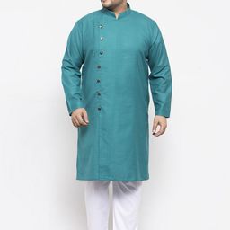 plusS Men Green Solid Kurta with Pyjamas-image-80