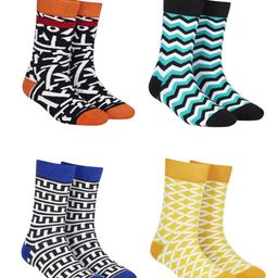 Dynamocks Unisex Pack of 4 Multicoloured Patterned Calf-Length Socks-9