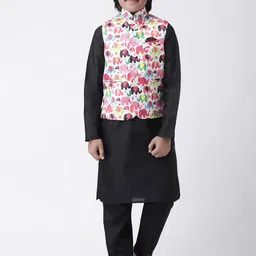 Hangup Boys Black & White Printed Kurta Set With Nehru Jacket-image-69