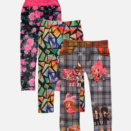 TINY HUG Girls Black Pack of 3 Printed Tight-23