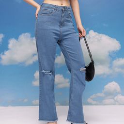 CORSICA Women Straight Fit Mid-Rise Slash Knee Stretchable Jeans-image-67