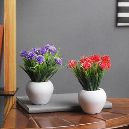 FOLIYAJ Set Of 2 Red & Purple Artifical Mini Rose Flower Plants With Pots-20