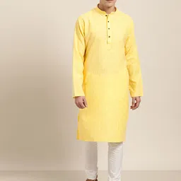SOJANYA Men Yellow Checked Straight Kurta-image-10