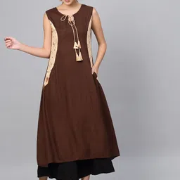 Meeranshi Women Brown Solid A-Line Kurta-25