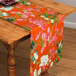 SEJ by Nisha Gupta Orange Floral Print Rectangular 13" x 48" Cotton Table Runner-30