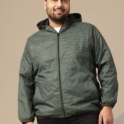 Sztori Plus Sized Printed Hooded Tailored Jacket-50