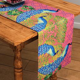 SEJ by Nisha Gupta Pink & Blue Printed Rectangular 13" x 48" Cotton Table Runner-42