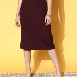 plusS Maroon Solid Roman Column Skirt-image-68