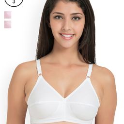 Souminie White & Pink Solid Non-Wired Non Padded Everyday Bra SLY933-3PC-WH-PK-RD-36