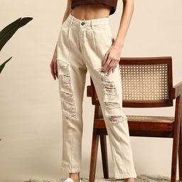 Mast & Harbour Women Boyfriend Fit Highly Distressed Pleated Jeans-image-44