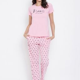 MADAME M SECRET Women Pink & Black Printed Night suit-image-42