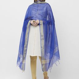Dupatta Bazaar Women Blue & Gold-Toned Solid Dupatta-47