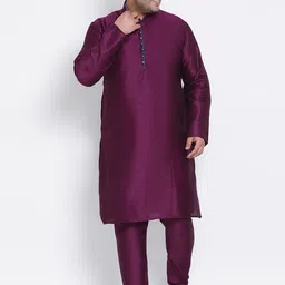 hangup plus Men Purple Dupion Silk Kurta with Churidar-image-92