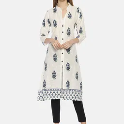 Resha Women Cream Ethnic Motifs Embroidered Thread Work Handloom Kurta-picture-19