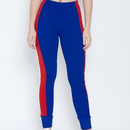 Crease & Clips Women Blue & Red Colourblocked Slim Fit Joggers-image-28