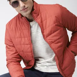 Mast & Harbour Men Rust Orange Solid Puffer Jacket-26