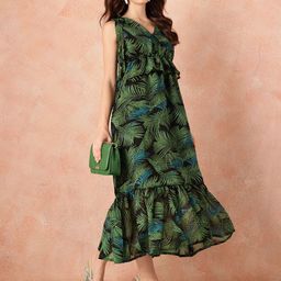 all about you Tropical Print Ruffled & Bow Detail Georgette Maxi Empire Dress-picture-13