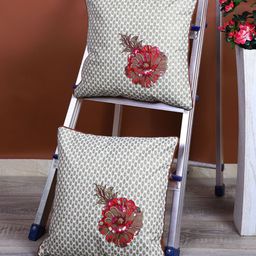 eyda Green & Red Set of 2 Abstract Square Cushion Covers-18