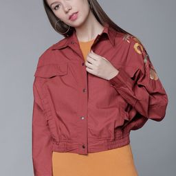 Tokyo Talkies Women Rust Brown Solid Bomber-image-54