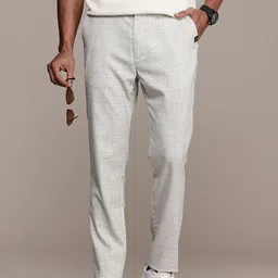 WROGN Men Checked Slim Fit Trousers-image-2