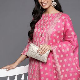 Inddus Pink Woven Design Banarasi Cotton Unstitched Dress Material-image-15