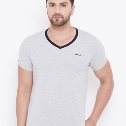 Adobe Men Grey Solid V-Neck T-shirt-image-30