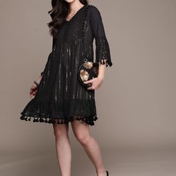 Ishin Black & Gold-Toned Embellished Empire Dress-picture-13