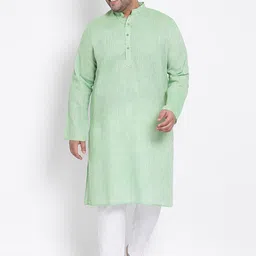 hangup plus Men Green Linen Kurta with Pyjamas-16