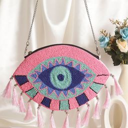 Swisni Women Pink & Blue Embellished Purse Clutch-19