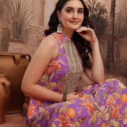 Sangria Floral Print Sequinned Kurta with Palazzos-image-64