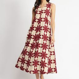Pink Fort Floral Printed Cotton A-Line Midi Dress-image-49
