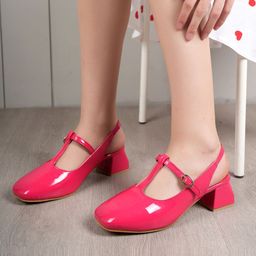 DressBerry Women Block Heel Square Toe Mary Janes-12