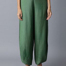 W Women Green Solid Ethnic Palazzos-49