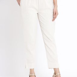Juniper Women Off-White Slim Fit Striped Regular Trousers-picture-10