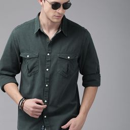 Roadster Men Charcoal Grey Regular Fit Solid Sustainable Casual Shirt-image-29