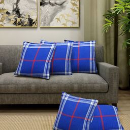 KLOTTHE Blue & Red Set of 5 Checked Square Cushion Covers-8